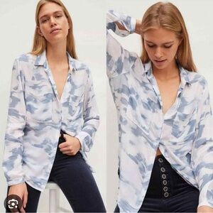 Cloth & Stone Watercolor Blue and Blush Pink Button Down Shirt